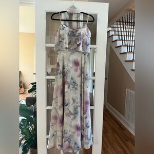 MORILEE 21515 Romantic Chiffon Dress Spaghetti Straps in Bordeaux & White Smoke